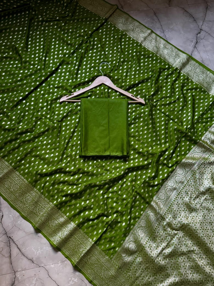 Cloud Code Banarasi Semi Katan Georgette Green Silk Saree