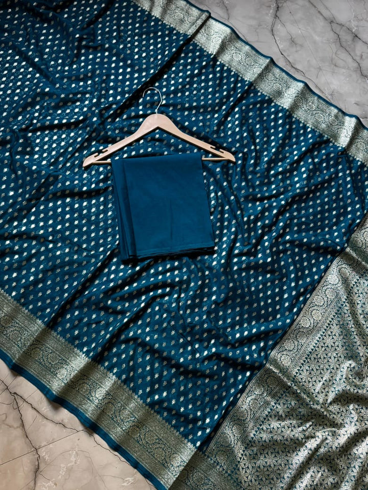 Cloud Code Banarasi Semi Katan Georgette Silk Saree