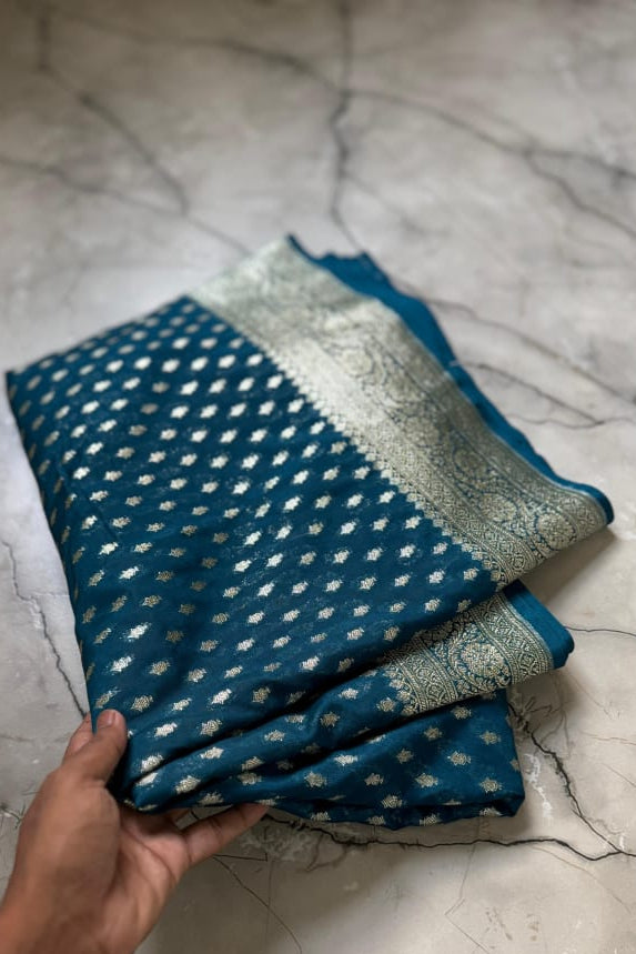 Cloud Code Banarasi Semi Katan Georgette Silk Saree