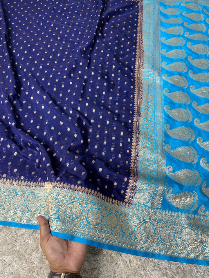 Rakhi Special Banarasi Semi Katan Georgette Blue Silk Saree