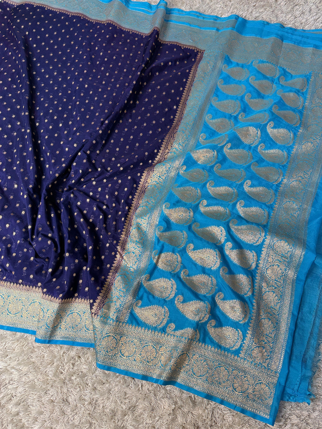 Rakhi Special Banarasi Semi Katan Georgette Blue Silk Saree