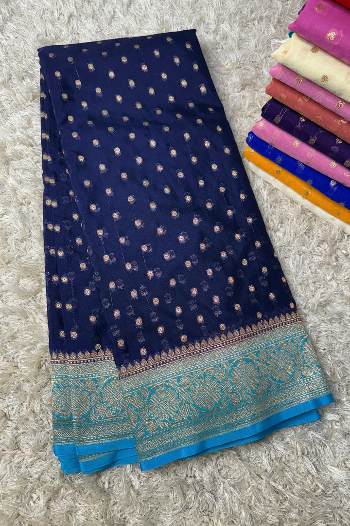 Rakhi Special Banarasi Semi Katan Georgette Blue Silk Saree