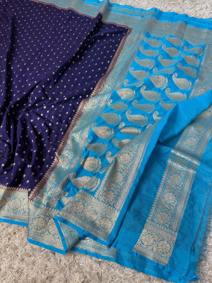 Rakhi Special Banarasi Semi Katan Georgette Blue Silk Saree