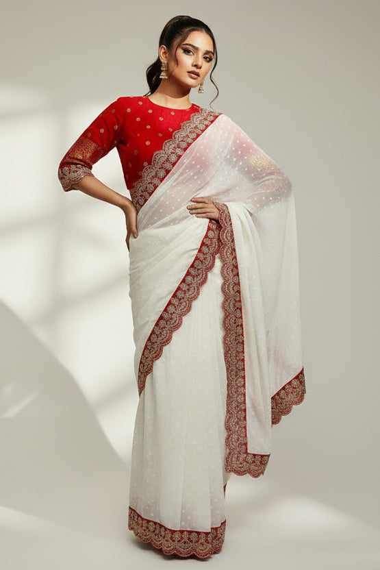 Puja Special Georgette Silk Saree (Shade 1)