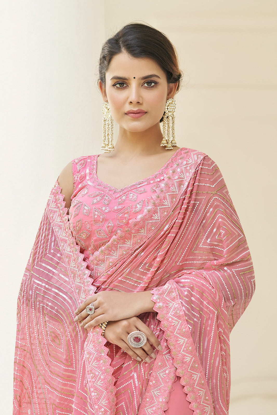 The Pink Chapter Georgette Silk Saree