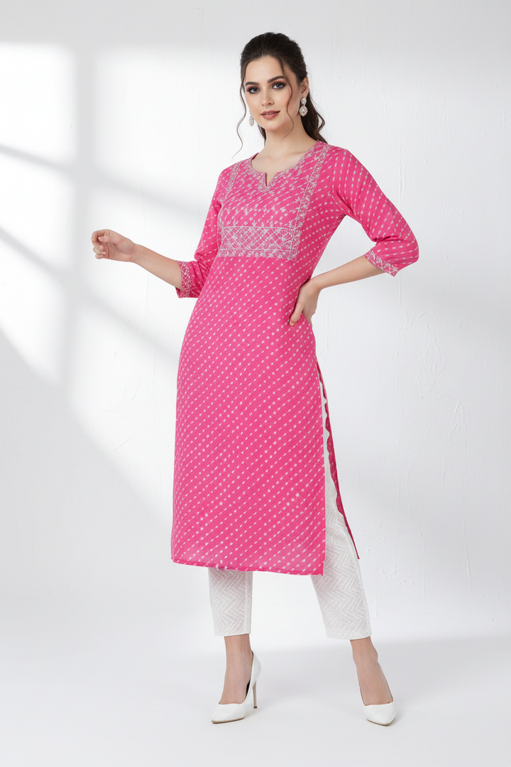 Gulabi Dots Cotton Kurti Set