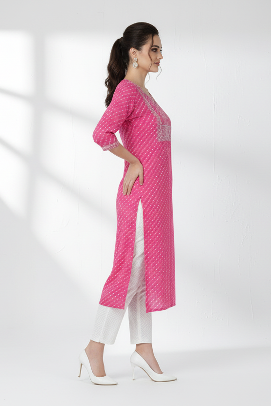 Gulabi Dots Cotton Kurti Set