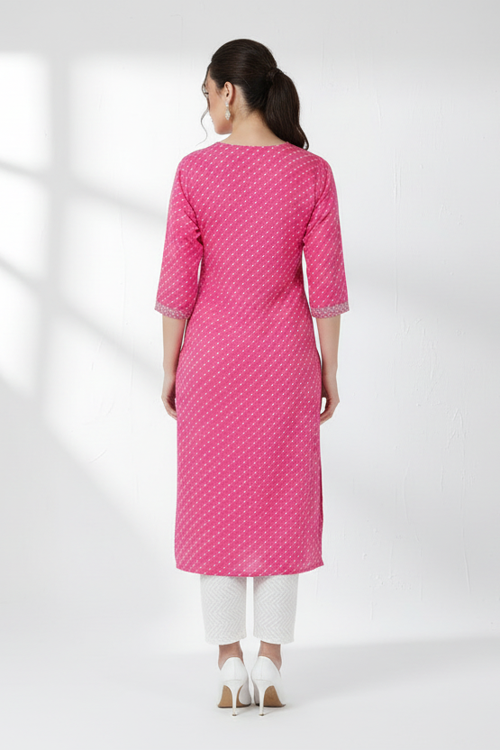 Gulabi Dots Cotton Kurti Set