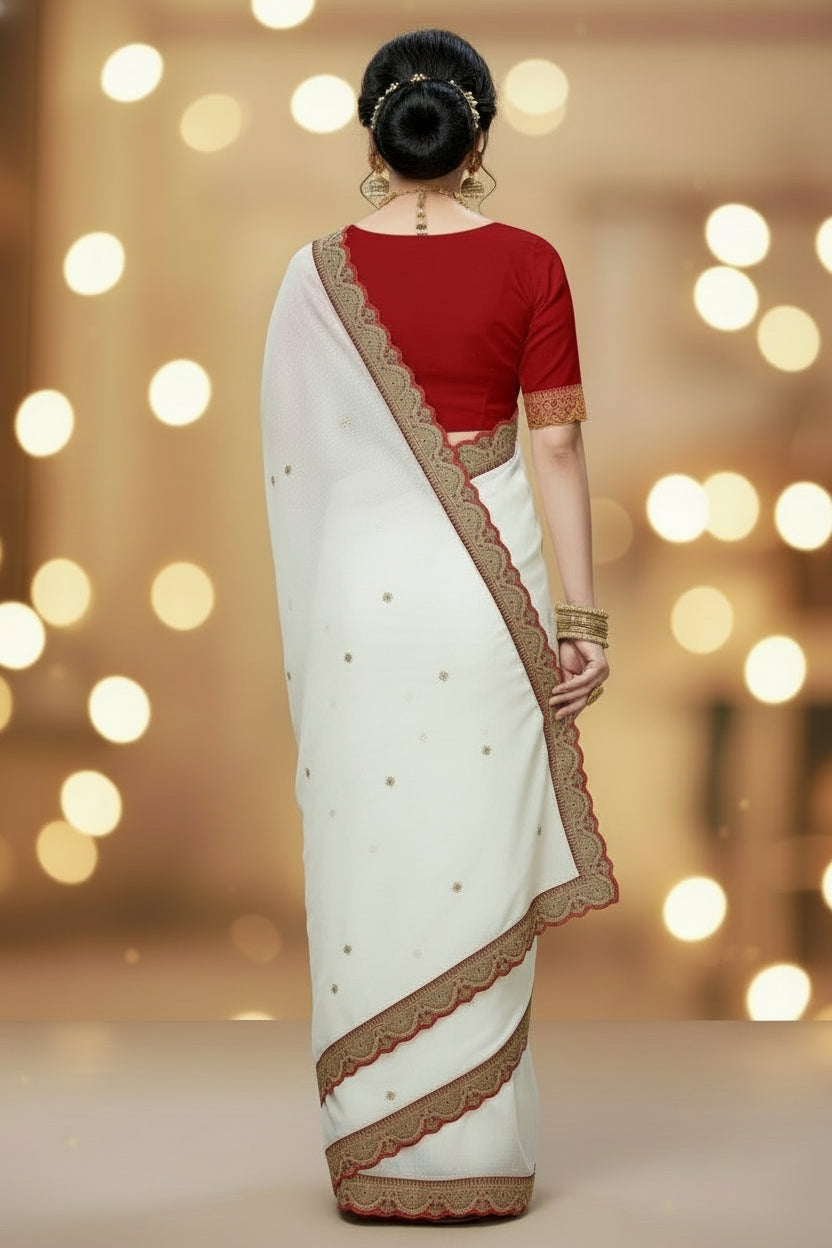 Story of White Bloom Fancy Chiffon Saree