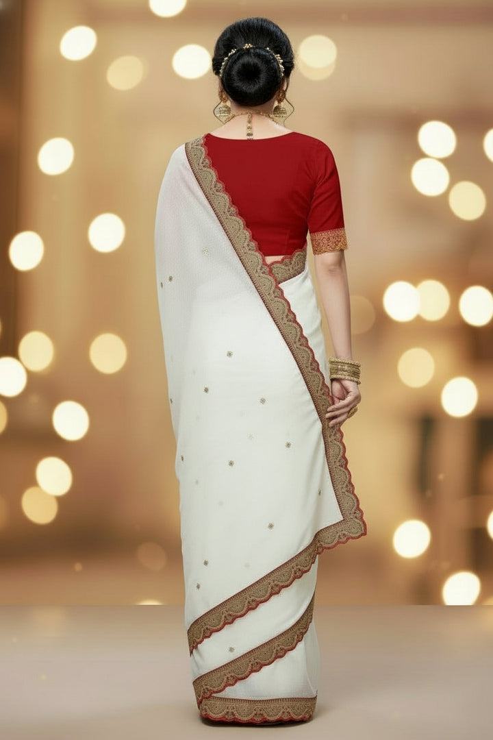 Story of White Bloom Fancy Chiffon Saree