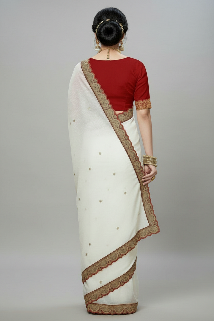 Story of White Bloom Fancy Chiffon Saree