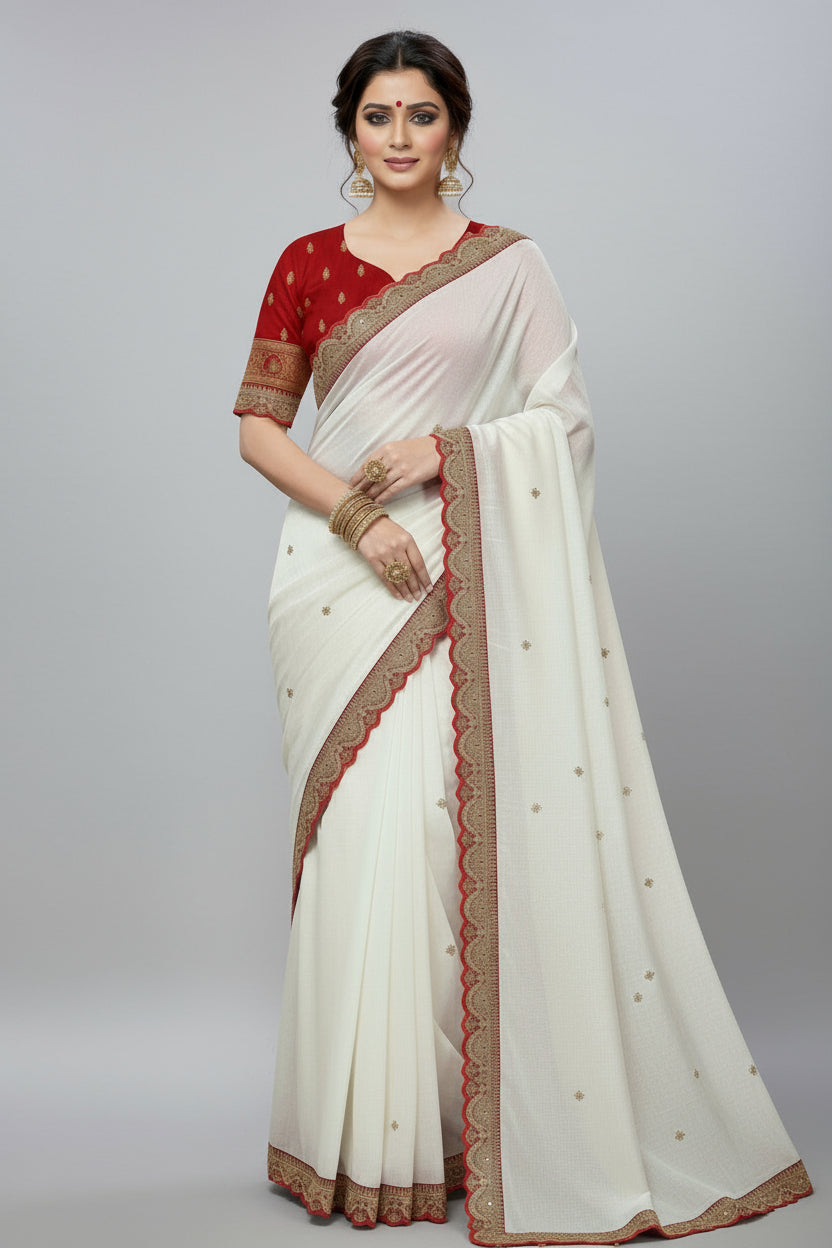 Story of White Bloom Fancy Chiffon Saree