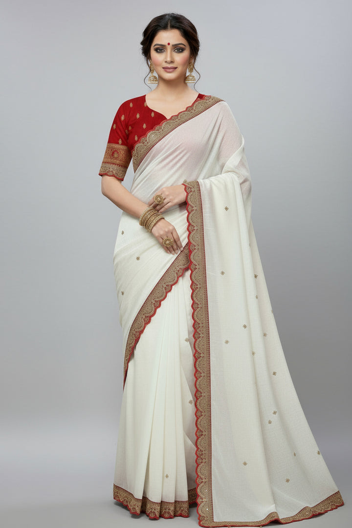 Story of White Bloom Fancy Chiffon Saree
