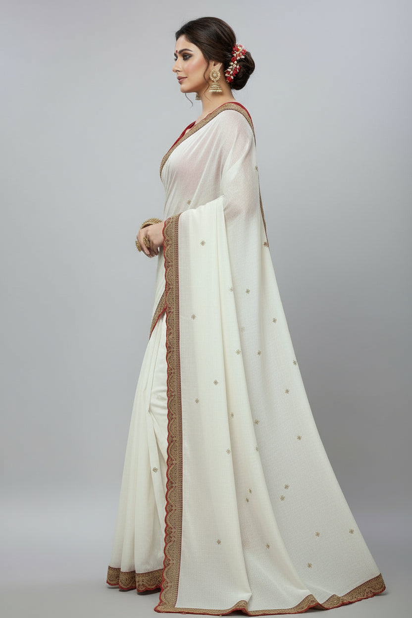 Story of White Bloom Fancy Chiffon Saree