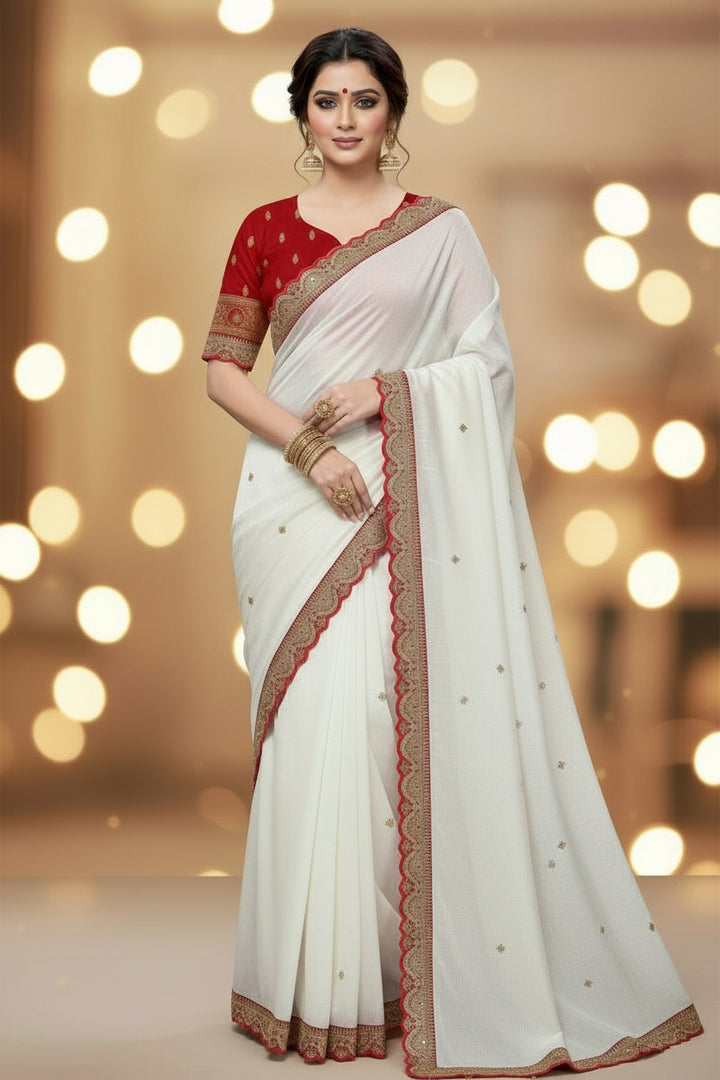 Story of White Bloom Fancy Chiffon Saree