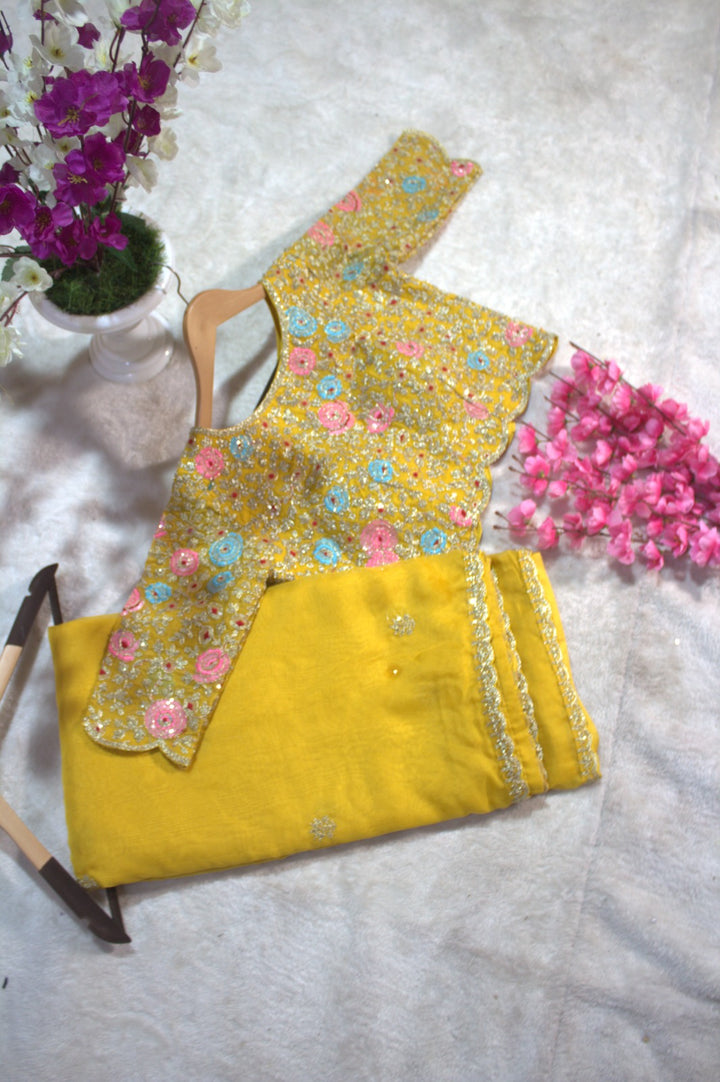 Light Leela Yellow Organza Saree