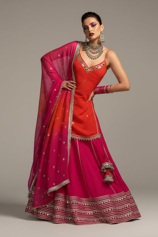 Melody of Flames Georgette Lehenga