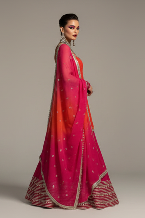 Melody of Flames Georgette Lehenga