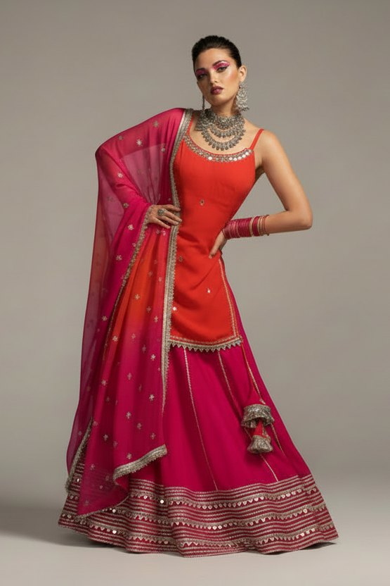 Melody of Flames Georgette Lehenga