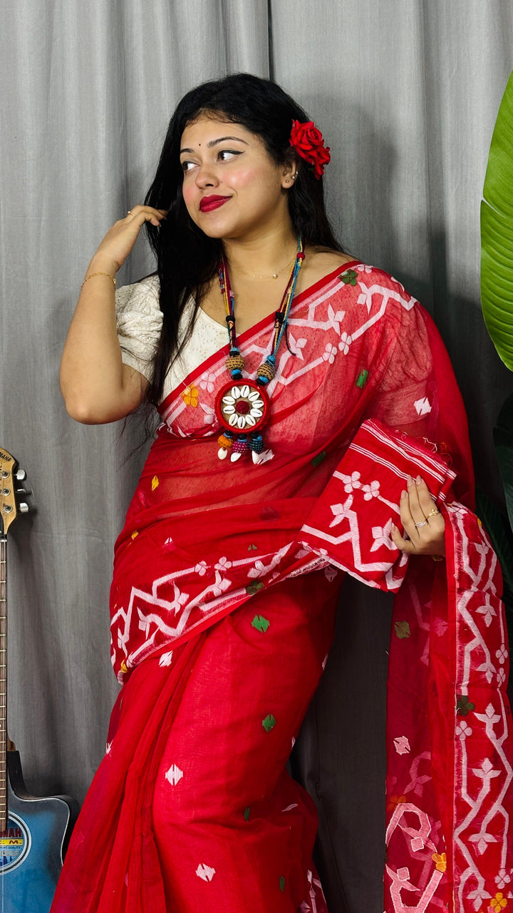 Chorui Pakhi Muslin Dhakai Jamdani Saree