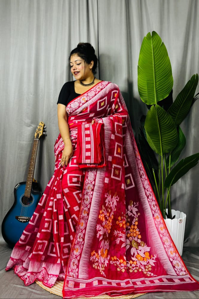 Ranga Bhor Fuleshwari Dhakai Jamdani Saree