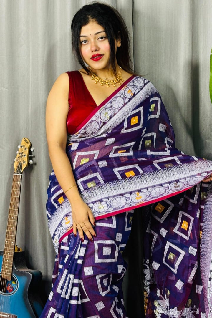 Ranga Bhor Fuleshwari Dhakai Jamdani Saree