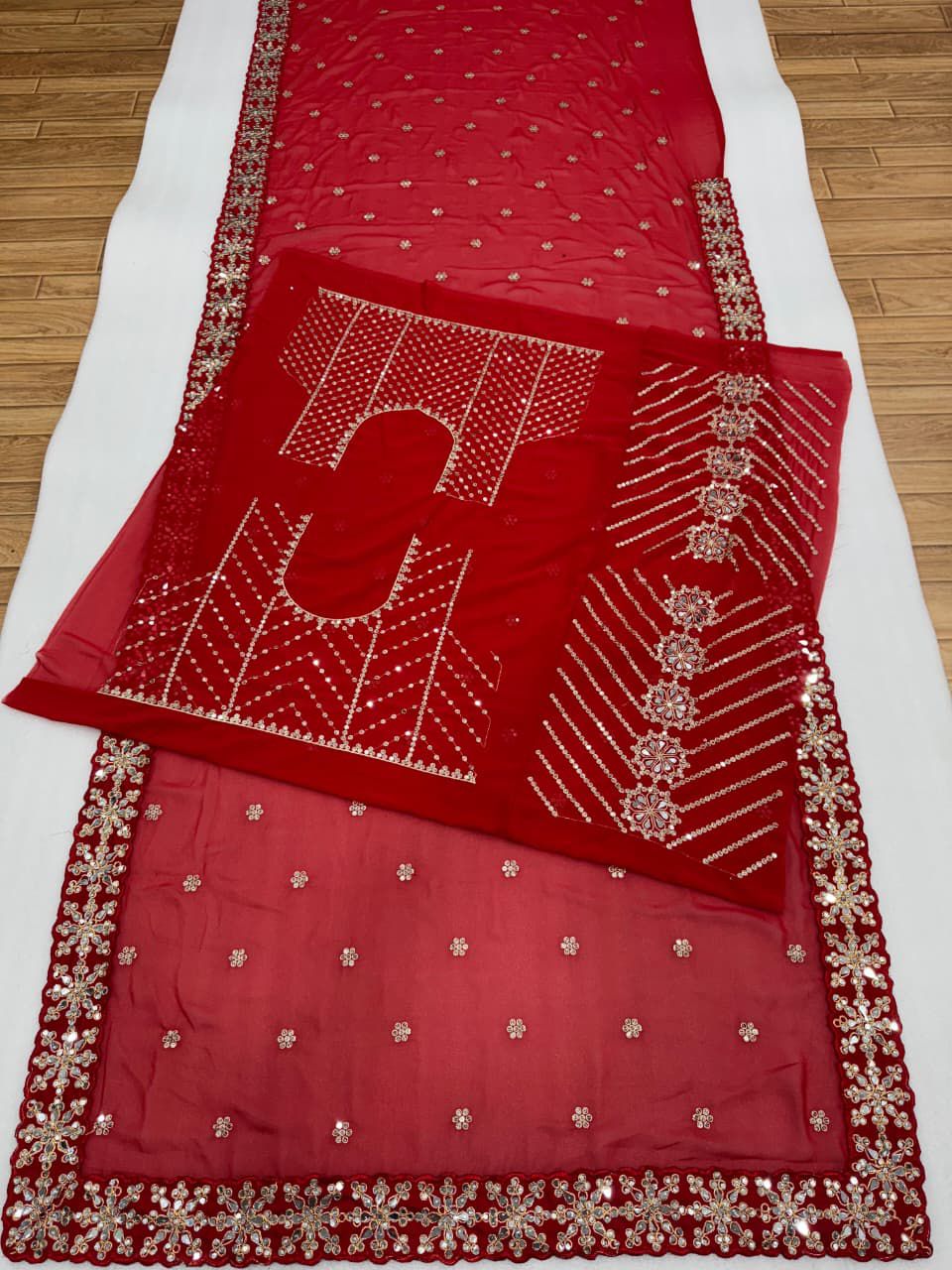 Strokes & Stories Red Georgette Saree