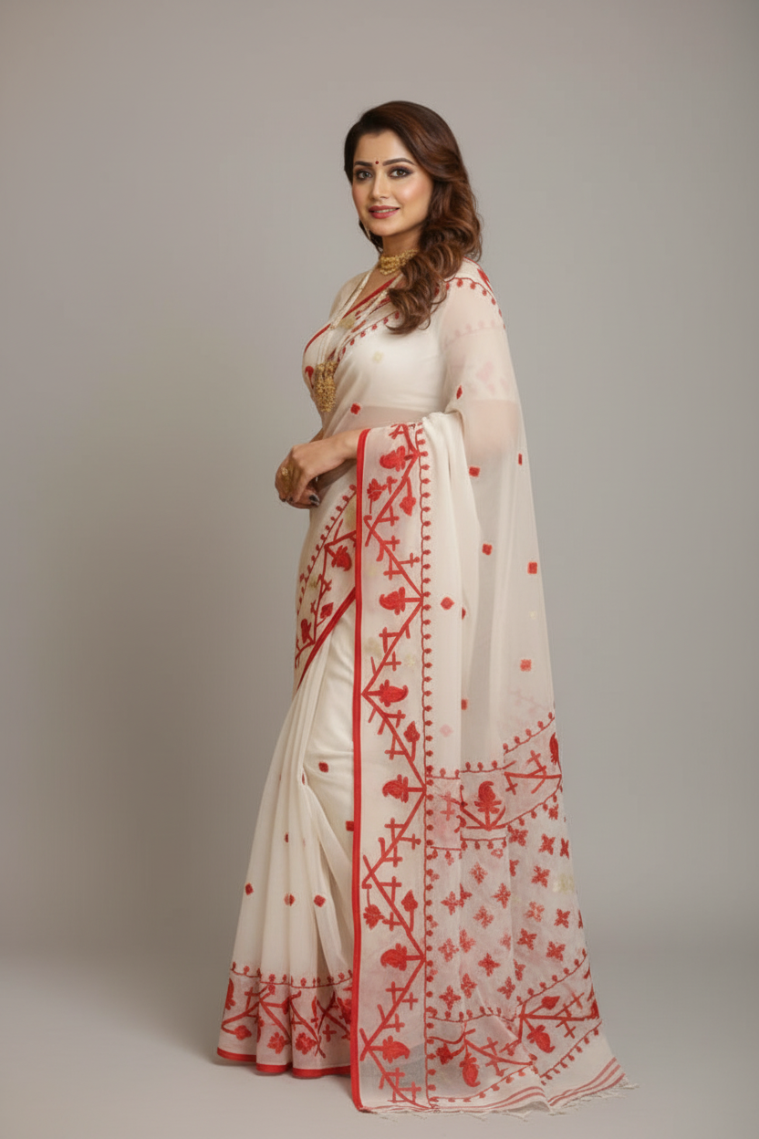 Canvas of Bengal Organza Muslin Jamdani Saree