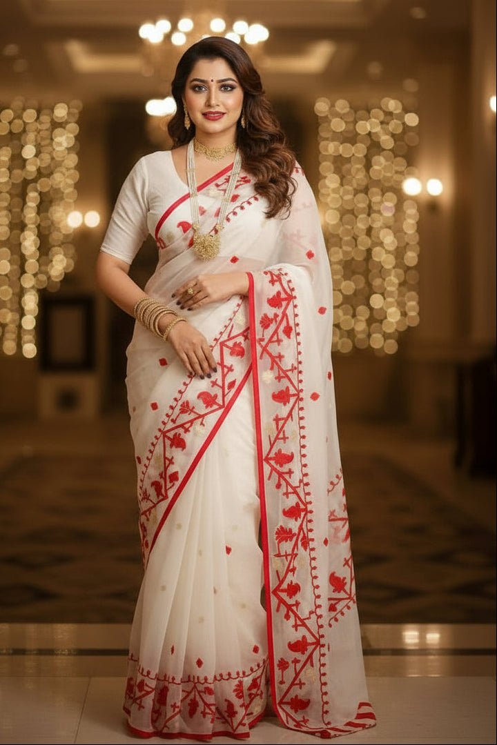 Canvas of Bengal Organza Muslin Jamdani Saree
