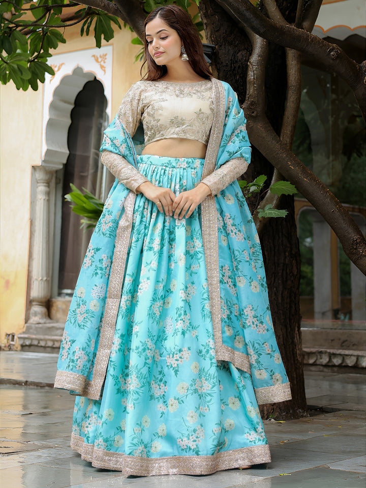 Neel Phool Organza Lehenga