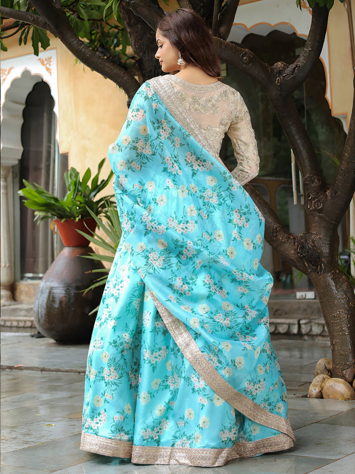 Neel Phool Organza Lehenga