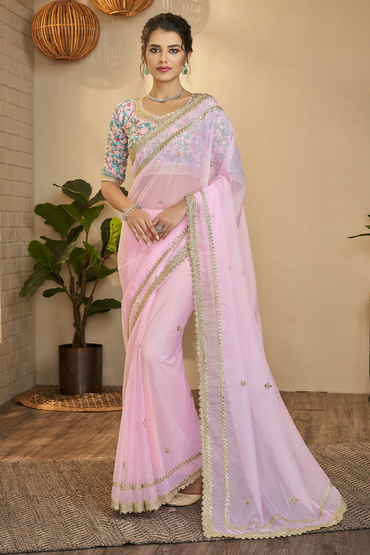 Pink Chandni Organza Saree