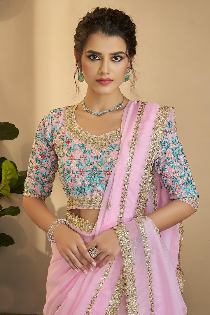 Pink Chandni Organza Saree