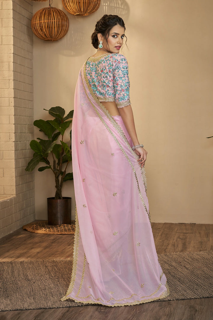 Pink Chandni Organza Saree