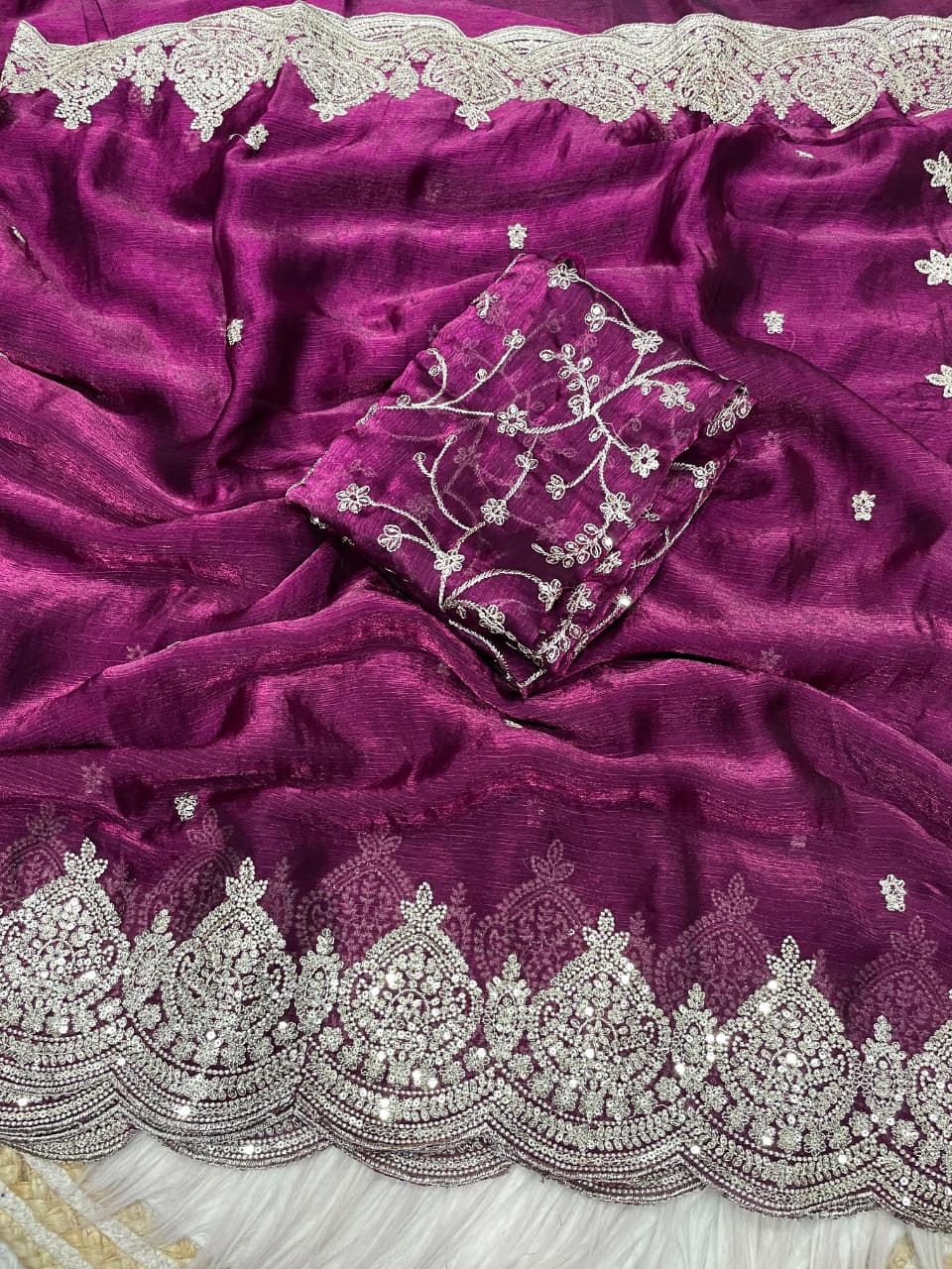 The Black Swan Fancy chiffon Silk Saree