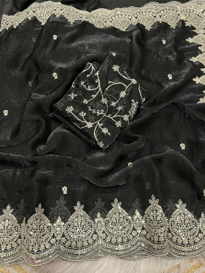 The Black Swan Fancy chiffon Silk Saree