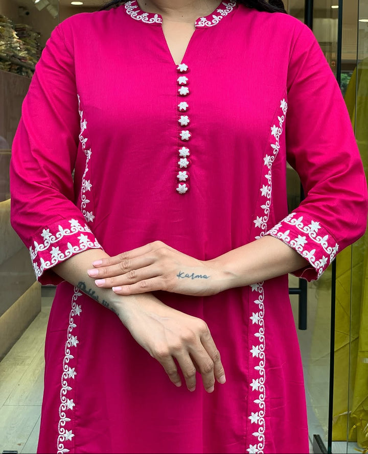 Pink Queen Cotton Kurti Set