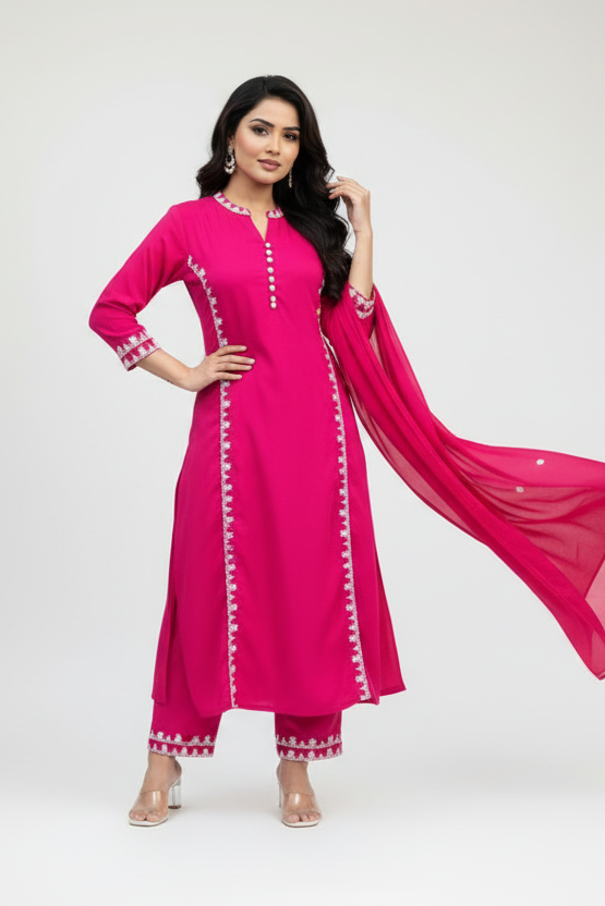 Pink Queen Cotton Kurti Set
