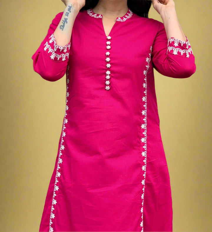 Pink Queen Cotton Kurti Set