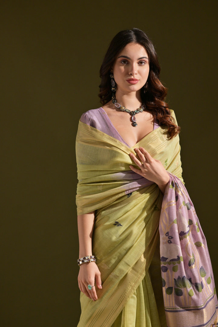 Sunehri Panna Muga Cotton Saree