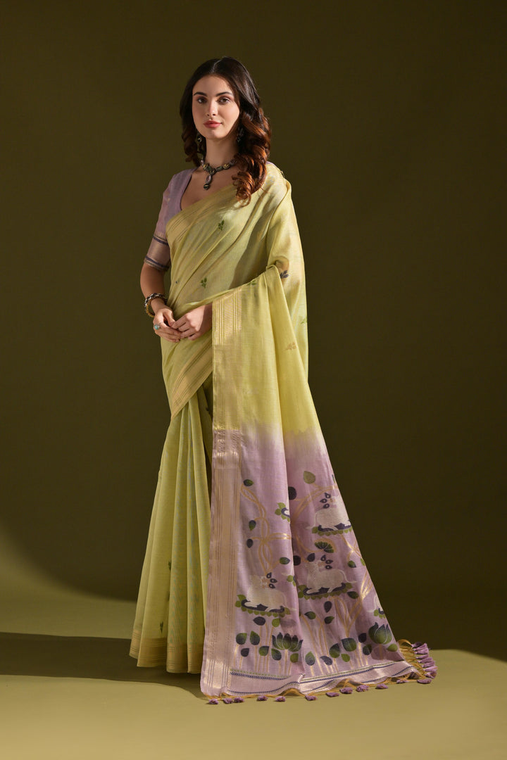 Sunehri Panna Muga Cotton Saree