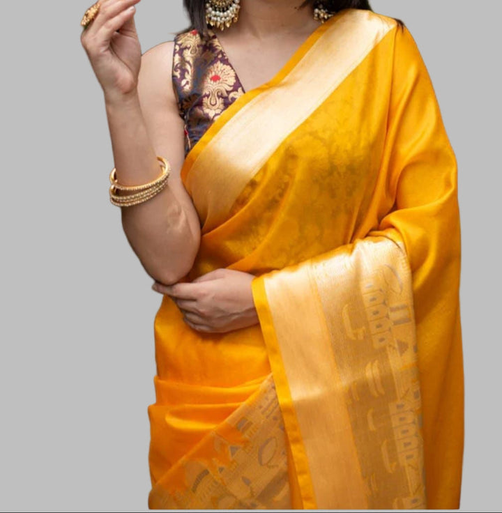 Ganga Ghat Semi Georgette Yellow Saree