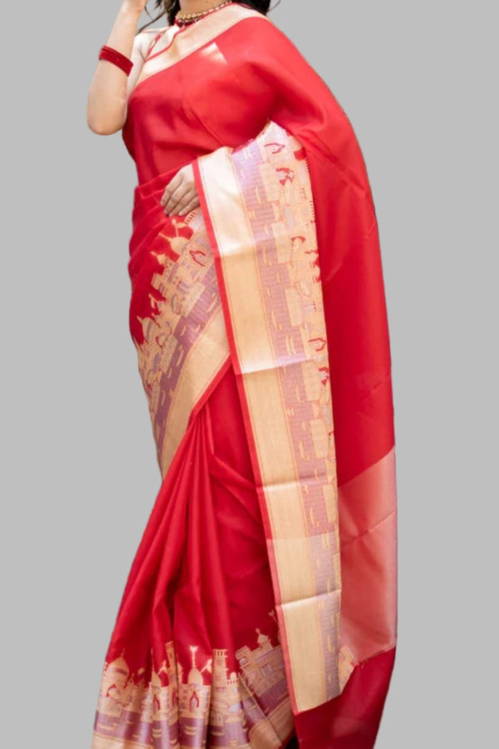 Ganga Ghat Semi Georgette Red Saree