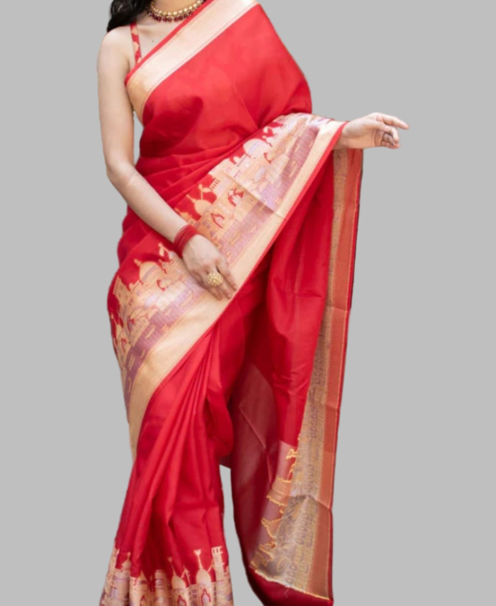 Ganga Ghat Semi Georgette Red Saree