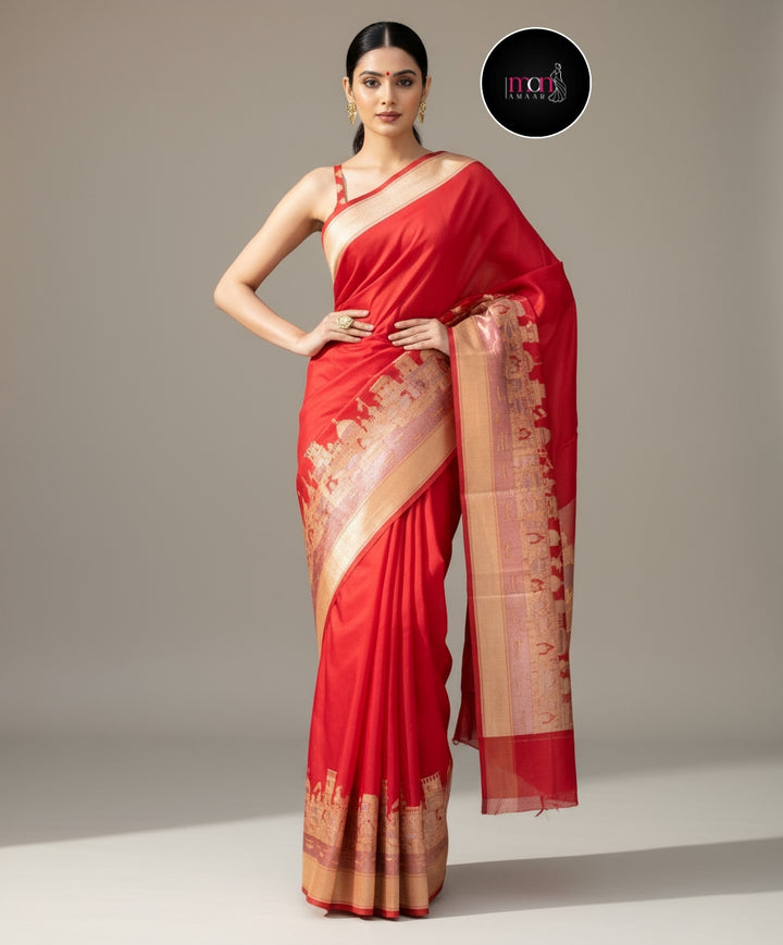 Ganga Ghat Semi Georgette Red Saree