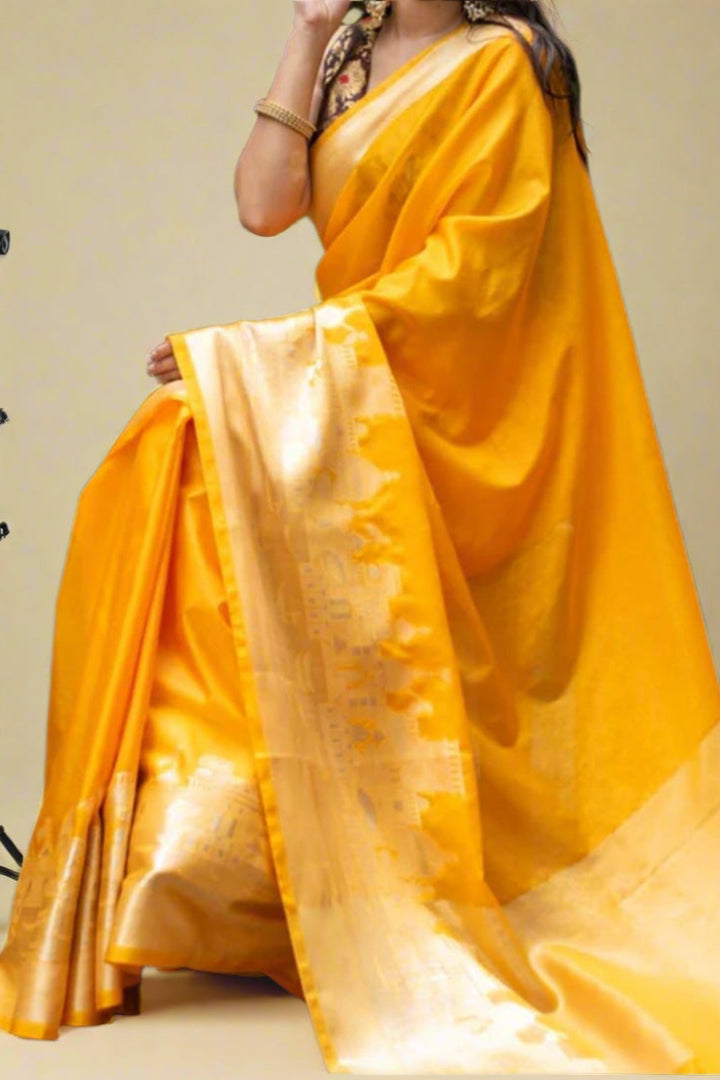 Ganga Ghat Semi Georgette Yellow Saree