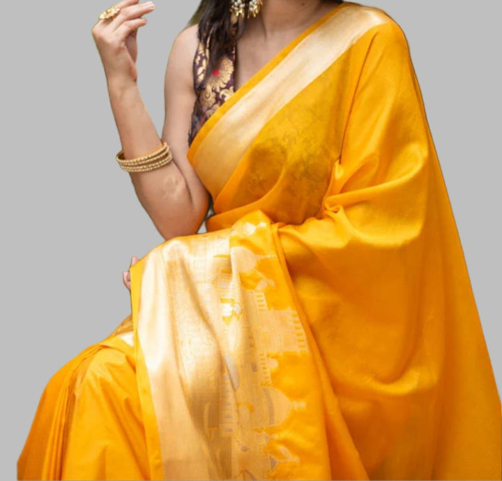 Ganga Ghat Semi Georgette Yellow Saree