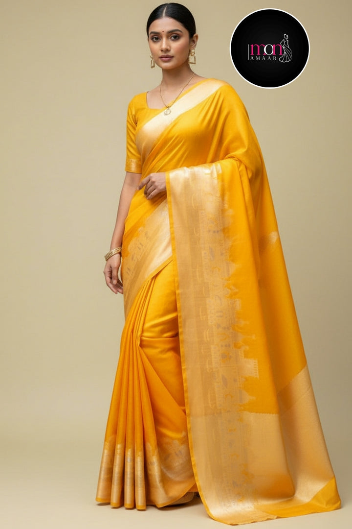 Ganga Ghat Semi Georgette Yellow Saree