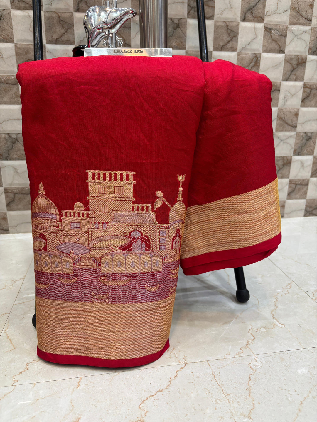 Ganga Ghat Semi Georgette Red Saree