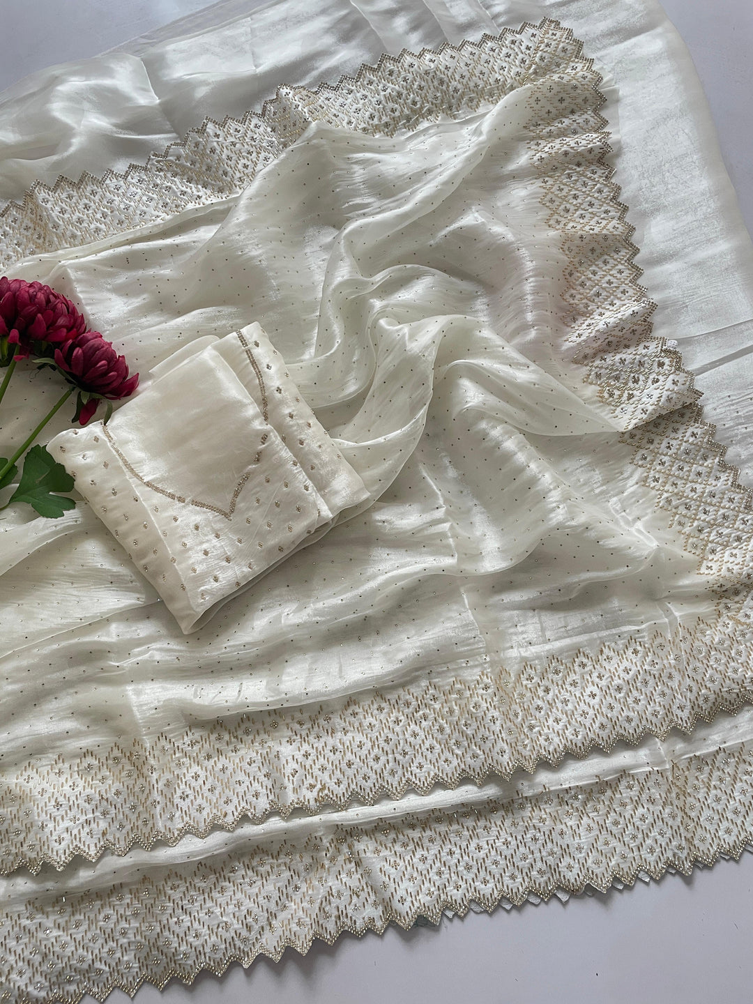 Sweetness Of White Jimmy Chu Saree